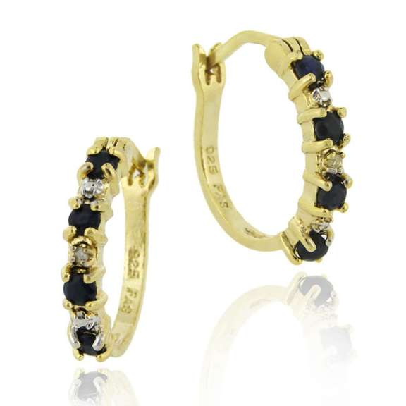 18K Gold over Sterling Silver 2/5ct Sapphire & Diamond Accent Hoop Earrings
