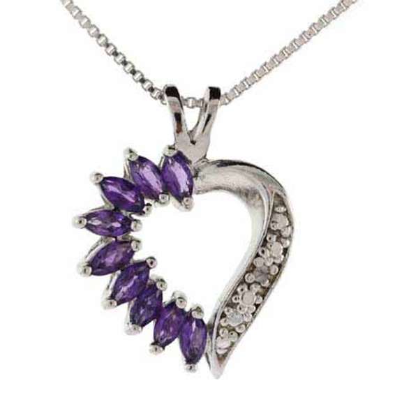 Sterling Silver Amethyst & Diamond Accent Open Heart Pendant