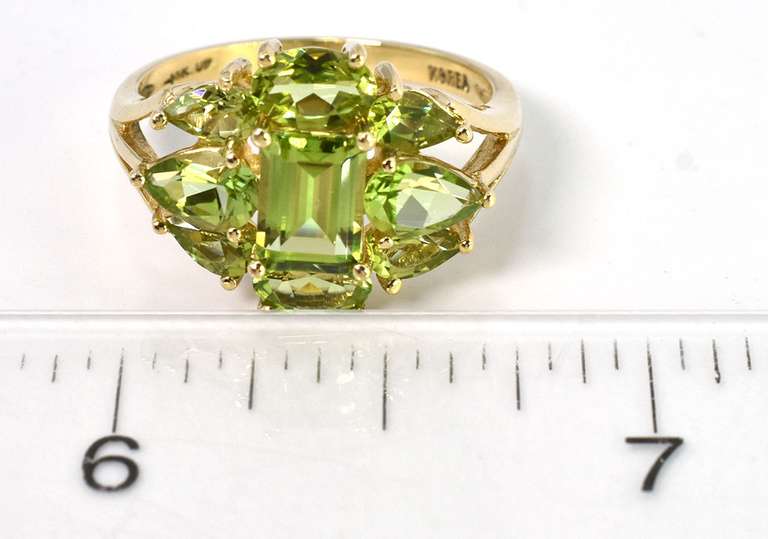 Dazzling Art Deco Peridot Ring in 14KT Yellow Gold