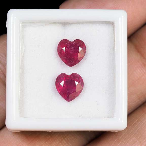 Two Natural Blood Pigeon Red Heart Cut Ruby Loose Gemstones