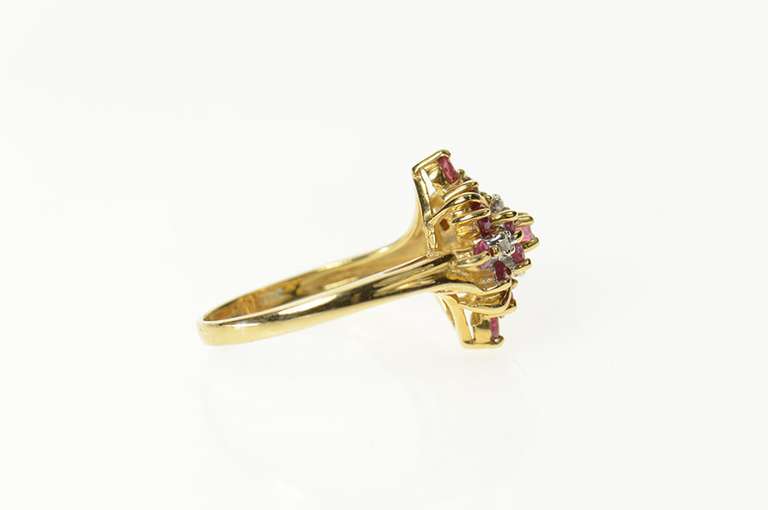 10K Yellow Gold Ornate Squared Diamond Ruby Cluster Ring