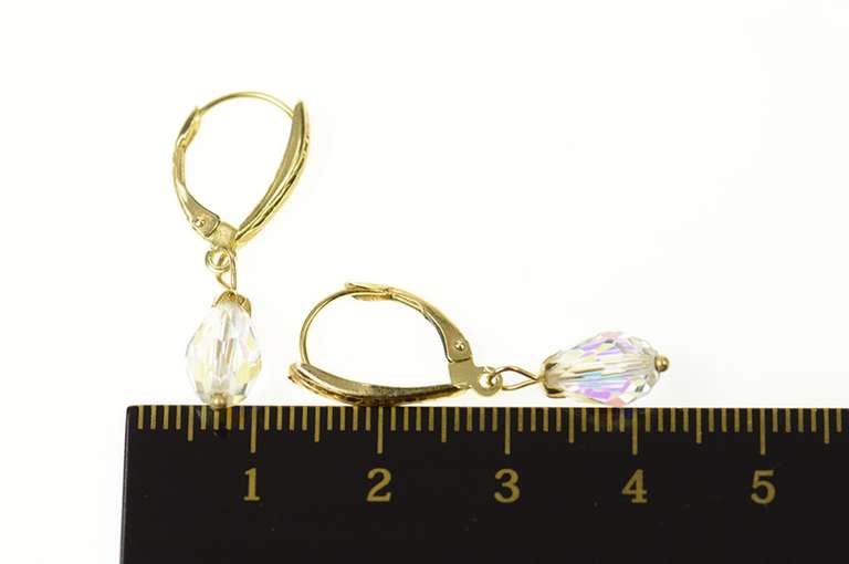 14K Yellow Gold Aurora Borealis Drop Pample Dangle Lever Earrings