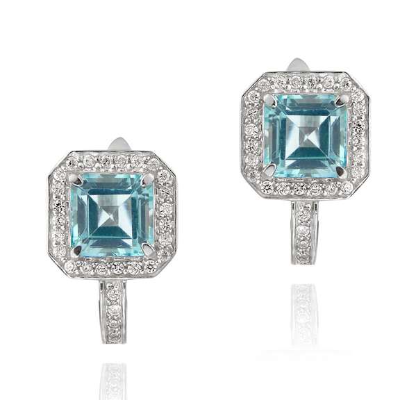 Sterling Silver 6.7ct Blue Topaz & CZ Square Huggie Earrings