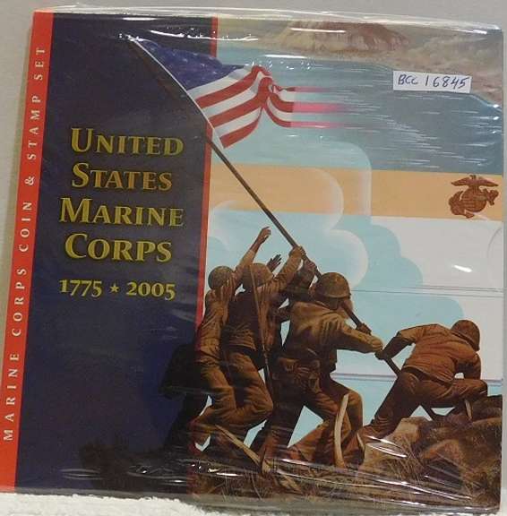 2005 Marine Corps Unc Sil Dol coin & stamp set