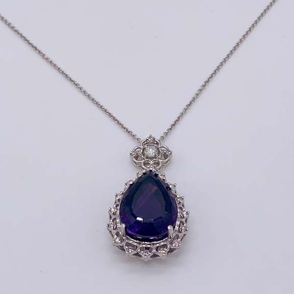 14kt Gold, Amethyst, & Diamond Pendant Necklace