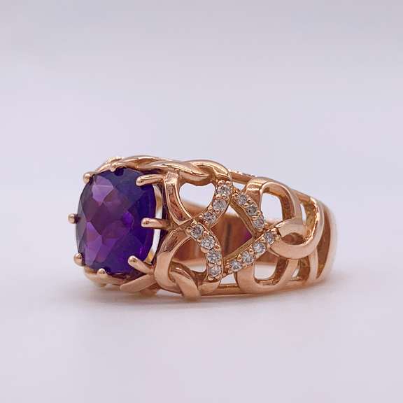 14kt Rose Gold, Amethyst, & Diamond Cocktail Ring