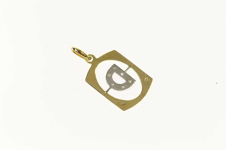 14K Yellow Gold D Monogram Diamond Initial Name Tag Charm/Pendant