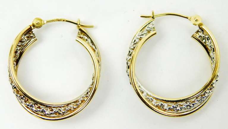 14K Yellow & White Gold Hoop Earrings