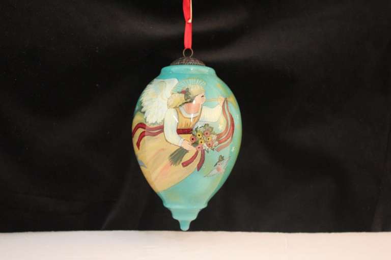 Large Tear Shape Ornament Hand Painted Angel