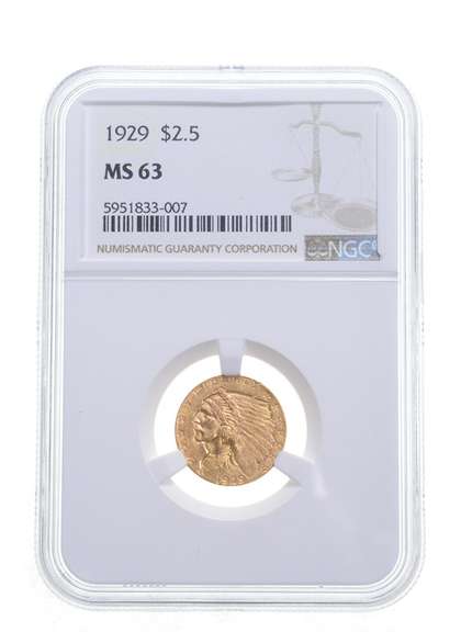 MS63 1929 $2.50 Indian Head Gold Quarter Eagle - Graded NGC