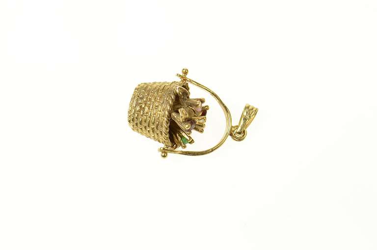 14K Yellow Gold Retro Bouquet Diamond Flower Basket Charm/Pendant
