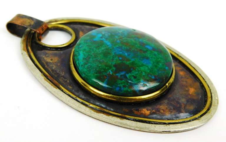 Big Mixed Metals Pendant with Huge Chrysocolla