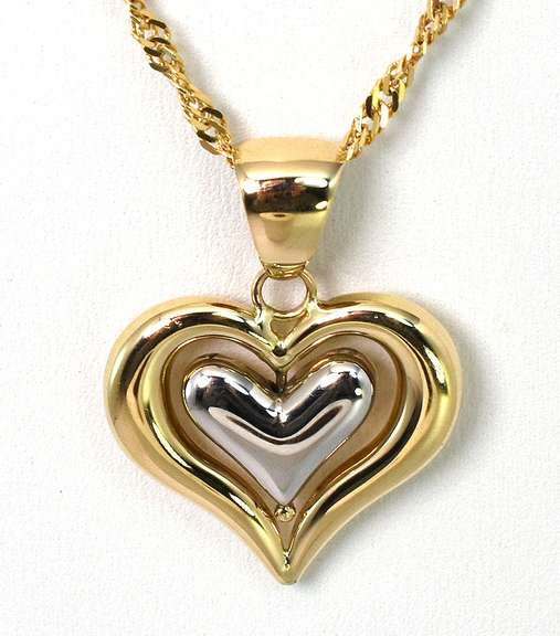 Adorable Floating Heart Necklace in 14KT 2-Tone Gold