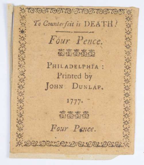 1777 Colonial Pennsylvania - Philadelphia 4 Pence Note