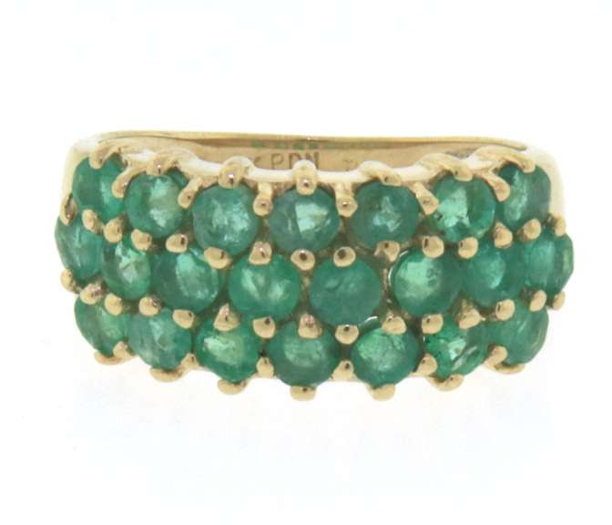 Fabulous Yellow Gold 3 Row Emerald Band