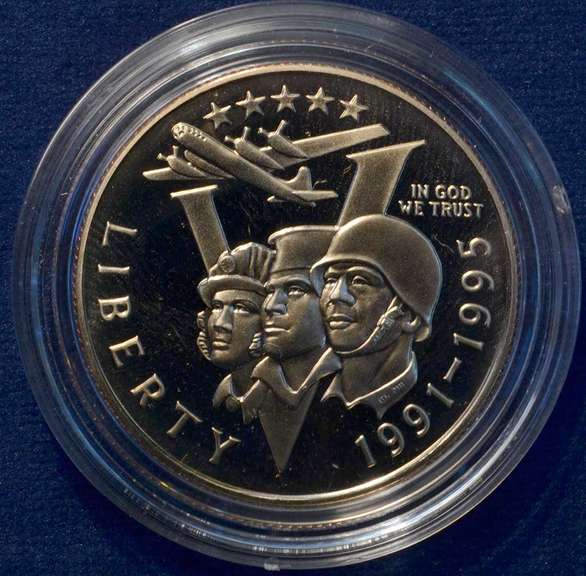 World War II 50th Anniversary Commemorative Coins. Two-Coin Proof Set.