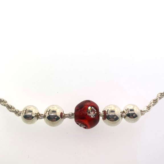 Sterling silver necklace with red and silver beads