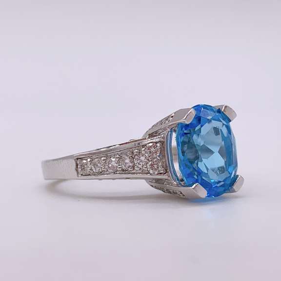 14kt Gold,Blue Topaz , & Diamond Cocktail Ring