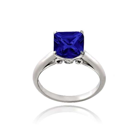Sterling Silver 2.75ct Created Blue Sapphire Square Solitaire Ring