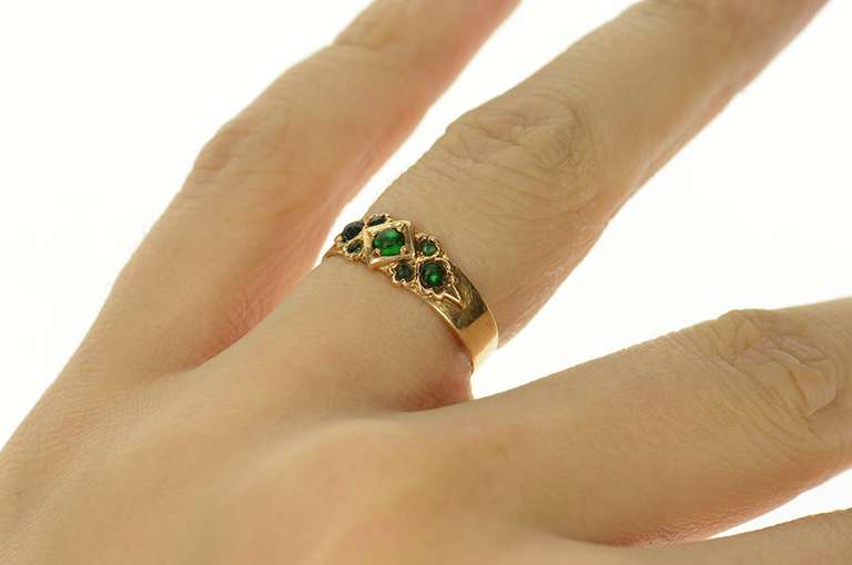 14K Yellow Gold Victorian Sim. Emerald Ornate Statement Ring