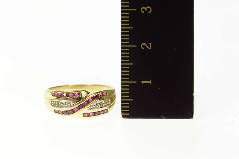 14K Yellow Gold Wavy Ruby Diamond Accent Statement Band Ring