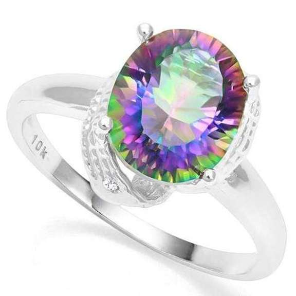 925 STERLING SILVER 2.41 CTMYSTIC GEMSTONE & DIAMOND COCKTAIL RING