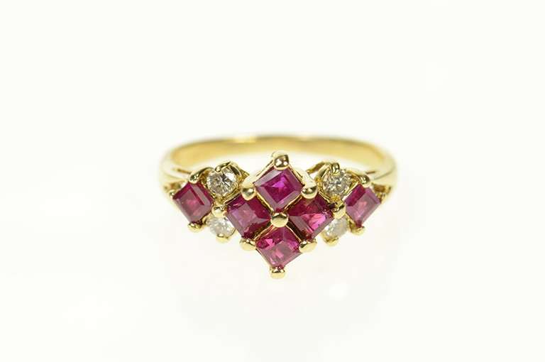 14K Yellow Gold 0.96 Ctw Princess Ruby Diamond Statement Ring