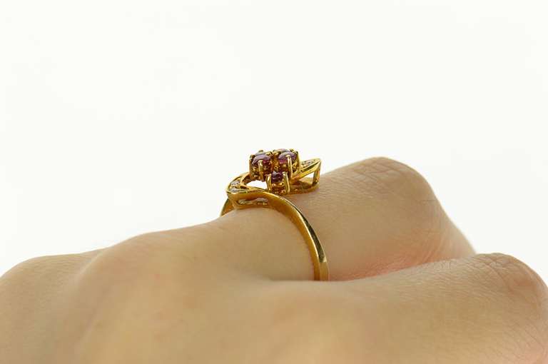 14K Yellow Gold 1940's Wavy Ruby Cluster Diamond Wave Ring