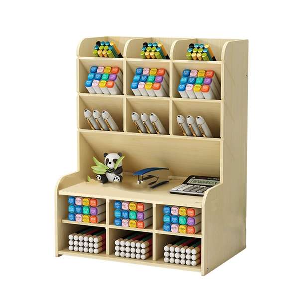 Wooden Pencil Pen Storage Box