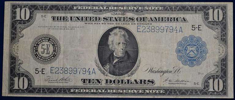Series Of 1914 $10 Federal Reserve Note. Circulated.