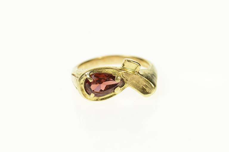 14K Yellow Gold Pear Garnet Ichthys Jesus Fish Symbol Ring