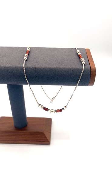 Sterling silver necklace with red and silver beads
