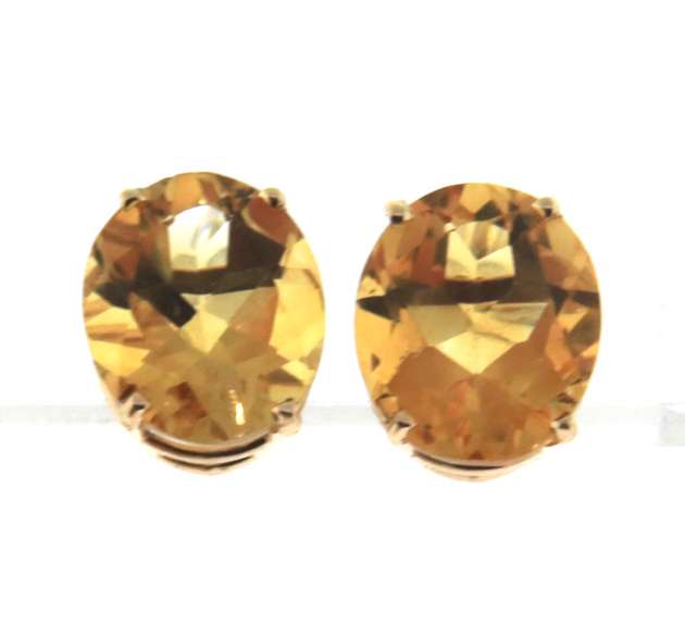 Fancy Yellow Gold Oval Citrine Earrings