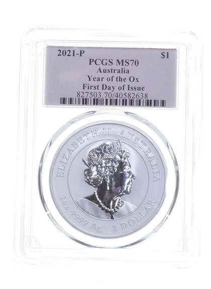 MS70 2021-P Australia 1 Dollar - Year Of Ox First Day Of Issue - PCGS