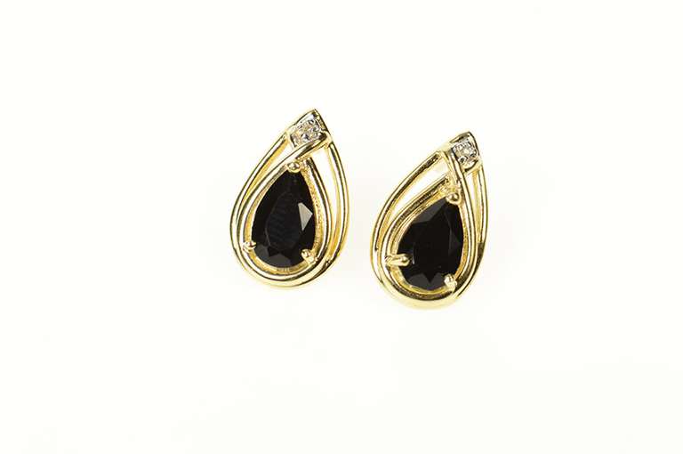 14K Yellow Gold Pear Black Onyx Diamond Accent Stud Earrings