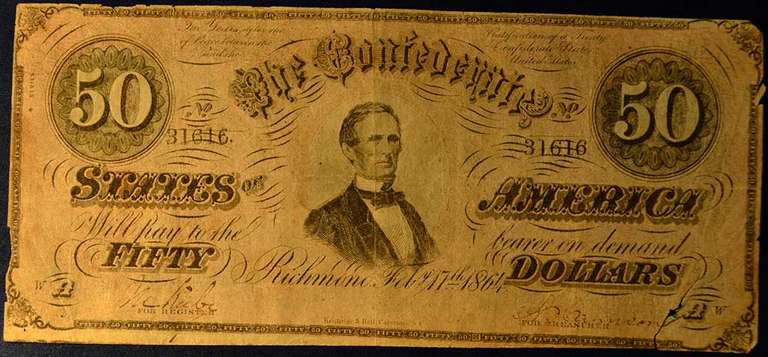 1864 Confederate States Of America $50 Richmond, Circulated.