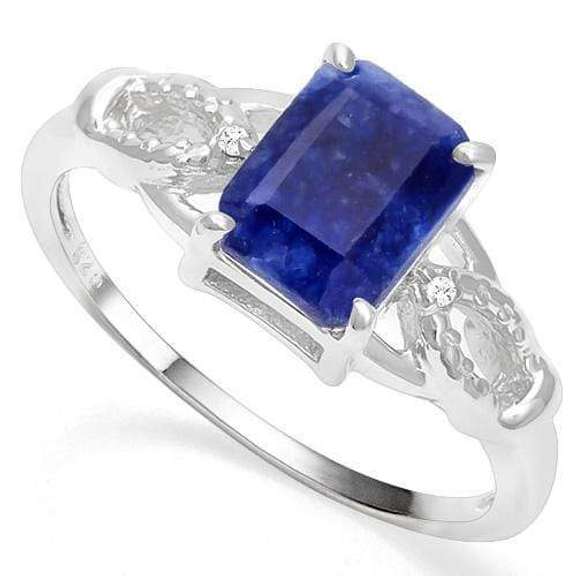 925 STERLING SILVER OCTAGON 1.60. CT ENHANCED GENUINE SAPPHIRE & DIAMOND COCKTAIL RING