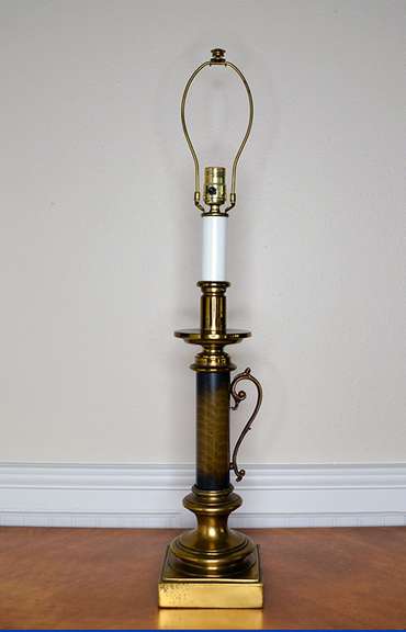Vintage 3 Way Brass Handled Column Table Lamp