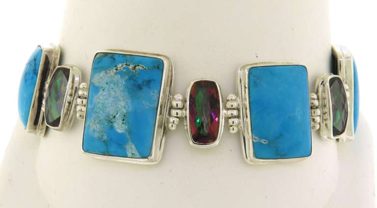 Sterling Silver Turquoise & Mystic Topaz Bracelet