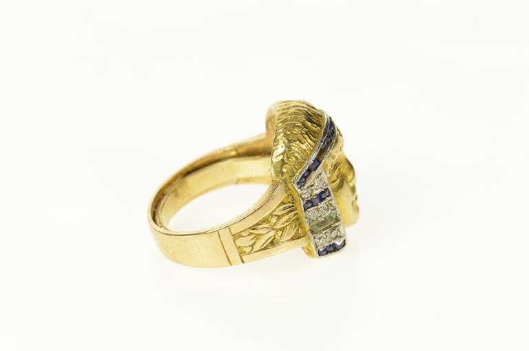 18K Yellow Gold Egyptian Diamond Sapphire Emerald Cleopatra Ring
