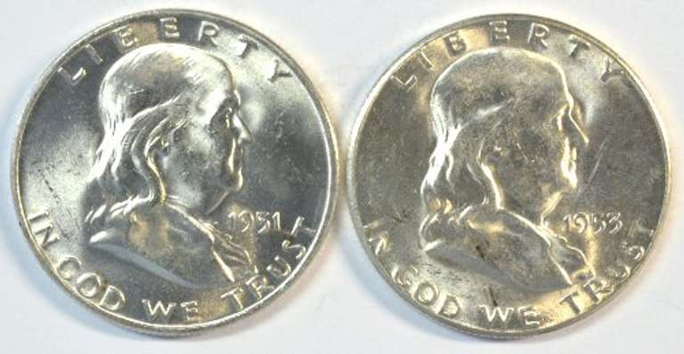Choice BU 1951-D & and scarce 1953-S Franklin Half Dollars