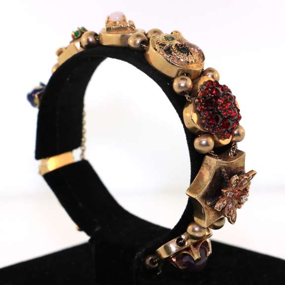 Very Rare Vintage 14KT Nature Motif Bracelet with Mixed Gems in Gold