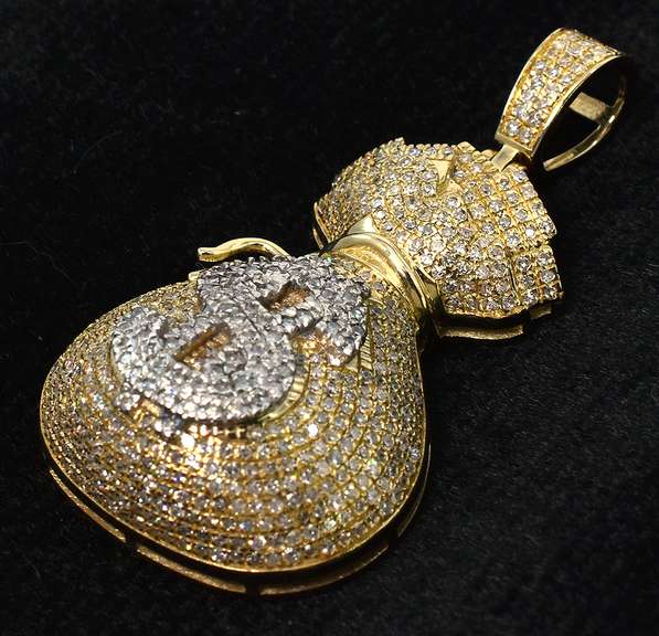 Diamond Money Bag Pendant in Gold