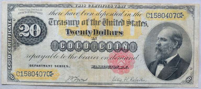 $ 20 Gold Certificate Series 1882
