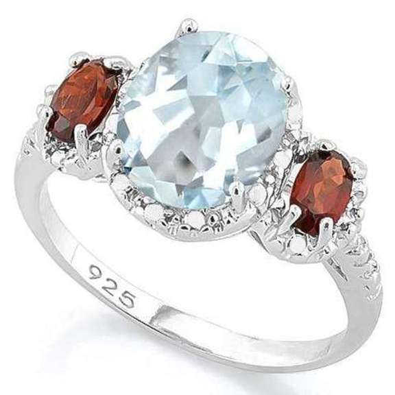 1.52 CT AQUAMARINE & 2/3 CT GARNET 925 STERLING SILVER RING