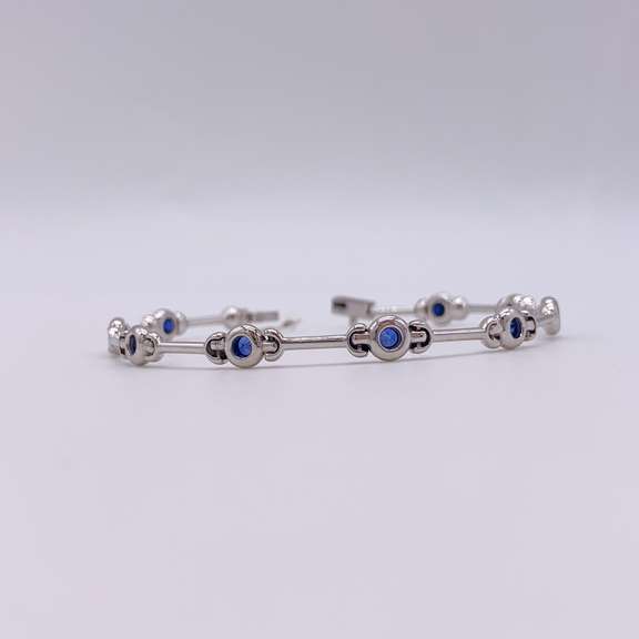 14kt Solid White Gold & Blue Sapphire Tennis Bracelet