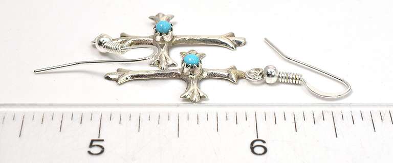 Sterling Silver Cross Earrings with Turquoise