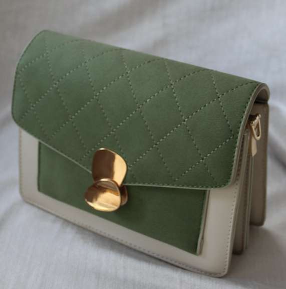 Designer Style Two Tone Velvet and Leather Bag