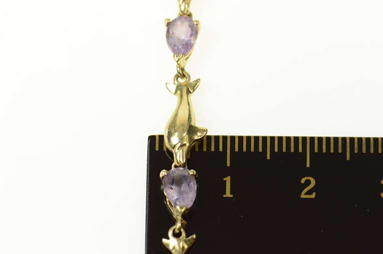 10K Yellow Gold Pear Amethyst Dolphin Link Chain Bracelet