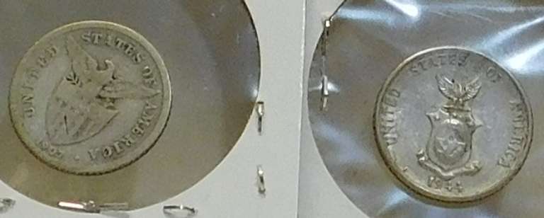 Philipenes: 1907 & 1944 Silver 20 cent, World War 2 era